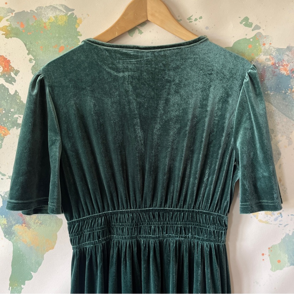 Baltic Born Dress Artemis Velvet Maxi Deep Lagoon Green Short Sleeve Sz Large - Picture 8 of 12